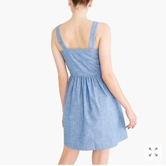 J.Crew Dress 10 Blue Chambray Button-Front Straps Cotton NEW - Picture 2 of 13